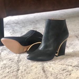 Chloe Gold Trimmed Leather Boots, Size 9.5